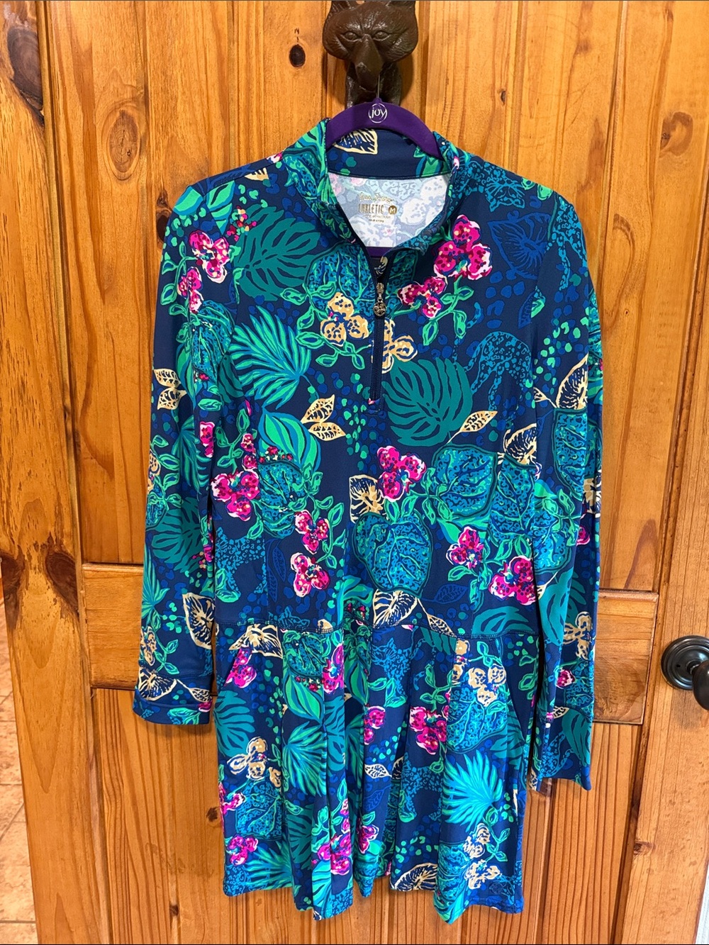Lilly Pulitzer Navy Tropical Floral Half-Zip Mini Dress
